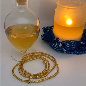 Custom made Gold glass Waist-beads with Hamsa hand charm. 38 inch